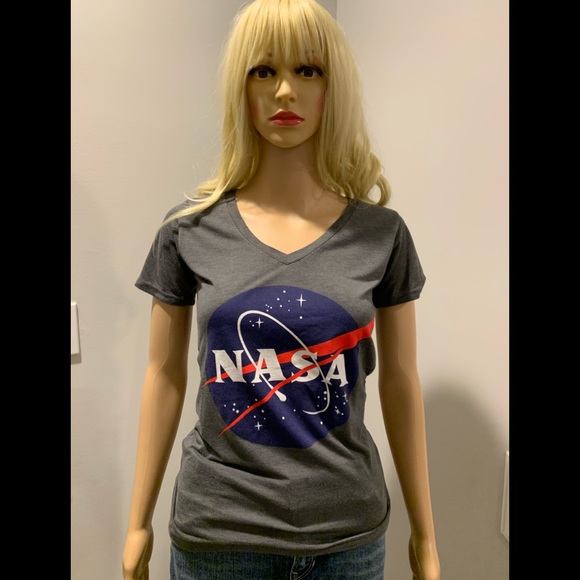 Mighty Fine Tops - Mighty Fine NASA print v-neck gray tee